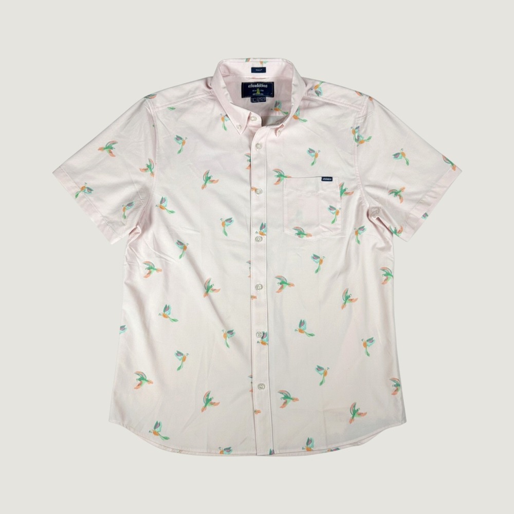 Chubbies Mens The Friday Shirt Pink Tropical Bird Print Short Sleeve Large